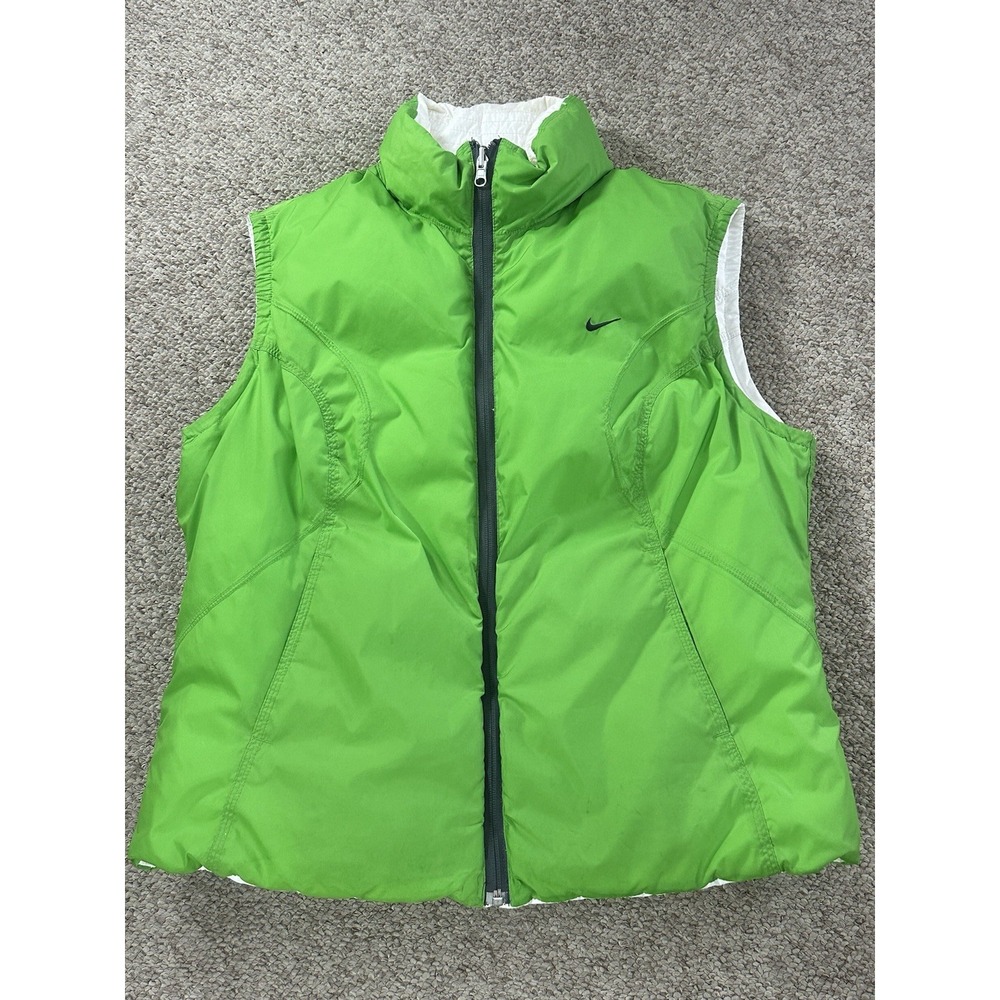 Nike Reversible Down Filled Puffer Vest Women's Size XL Green White Golf Y2K